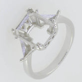 18K Gold Semi Mount Ring Setting Emerald OCT 12X9mm Tri 5x5mm 3 Stones Diamond Accent DHJ