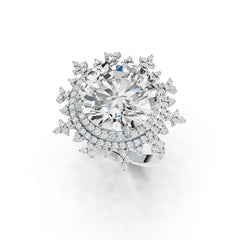 Platinum Semi Mount Ring Setting Round RD 15mm Double Halo Diamond Accent DHJ