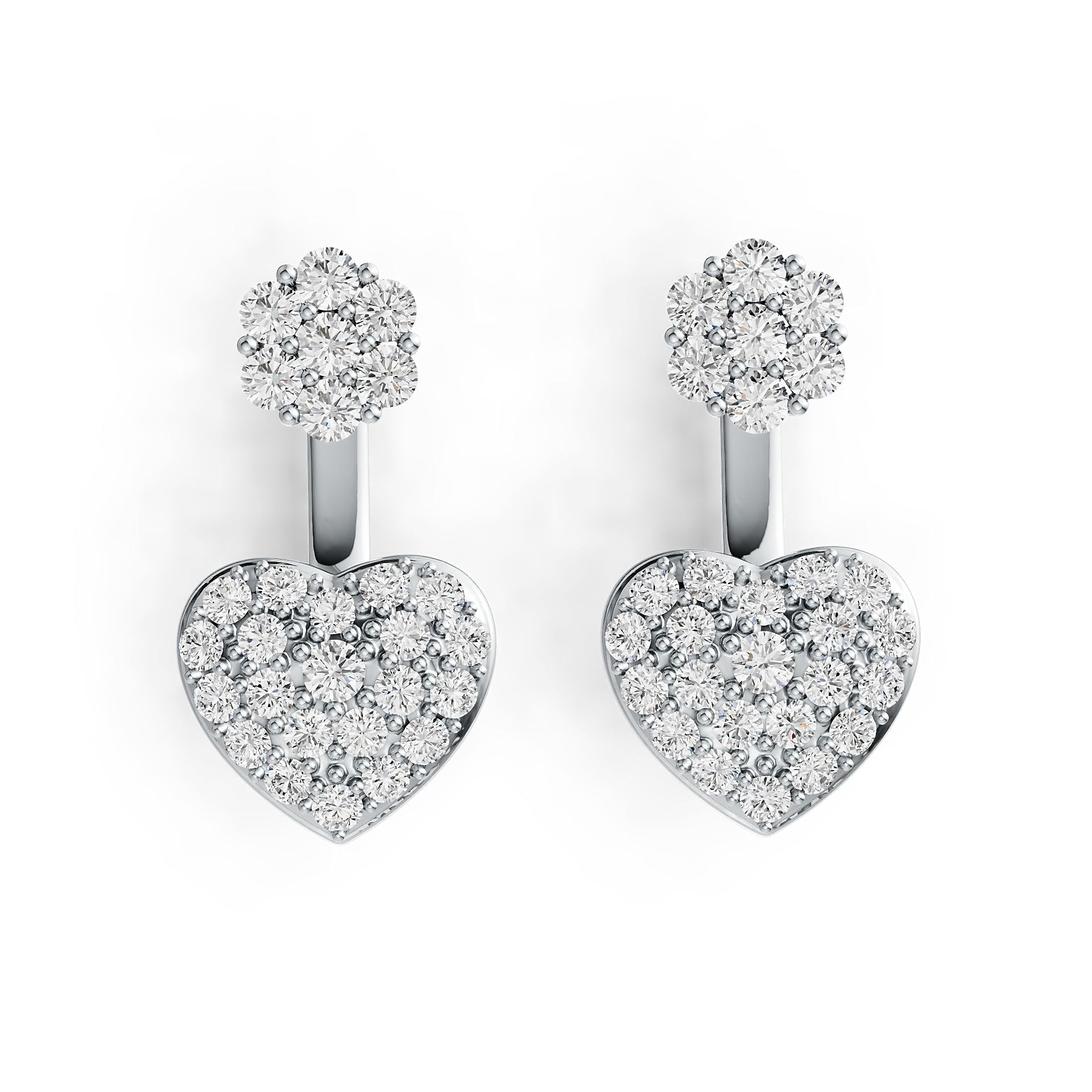 Sterling Silver Earrings with White Topaz or Moissanite Heart Theme DHJ