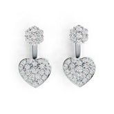 Sterling Silver Earrings with White Topaz or Moissanite Heart Theme DHJ
