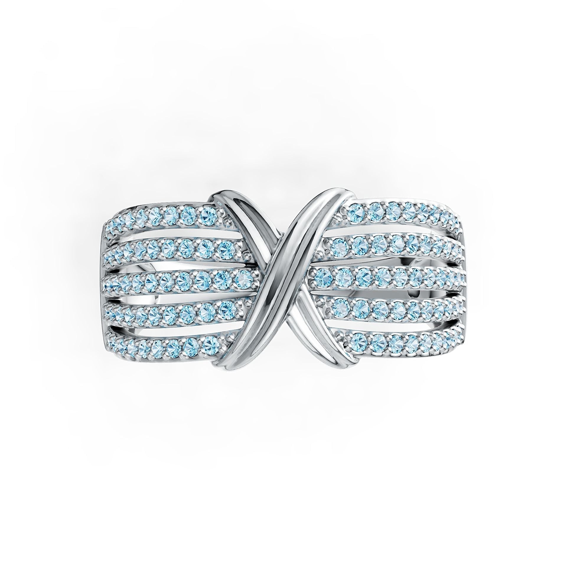 Sterling Silver Ring Crossover Multi-Row with White Topaz or Moissanite Syzjewelry