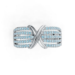Sterling Silver Ring Crossover Multi-Row with White Topaz or Moissanite Syzjewelry