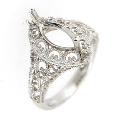 Platinum Semi Mount Ring Setting Marquise MQ 10x5mm Art Deco Style Diamond Accent Syzjewelry