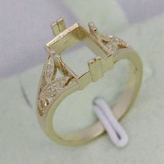 Art Nouveau Style 10K Gold Semi Mount Ring Setting Emerald OCT 10x8mm Moissanite Accent Syzjewelry