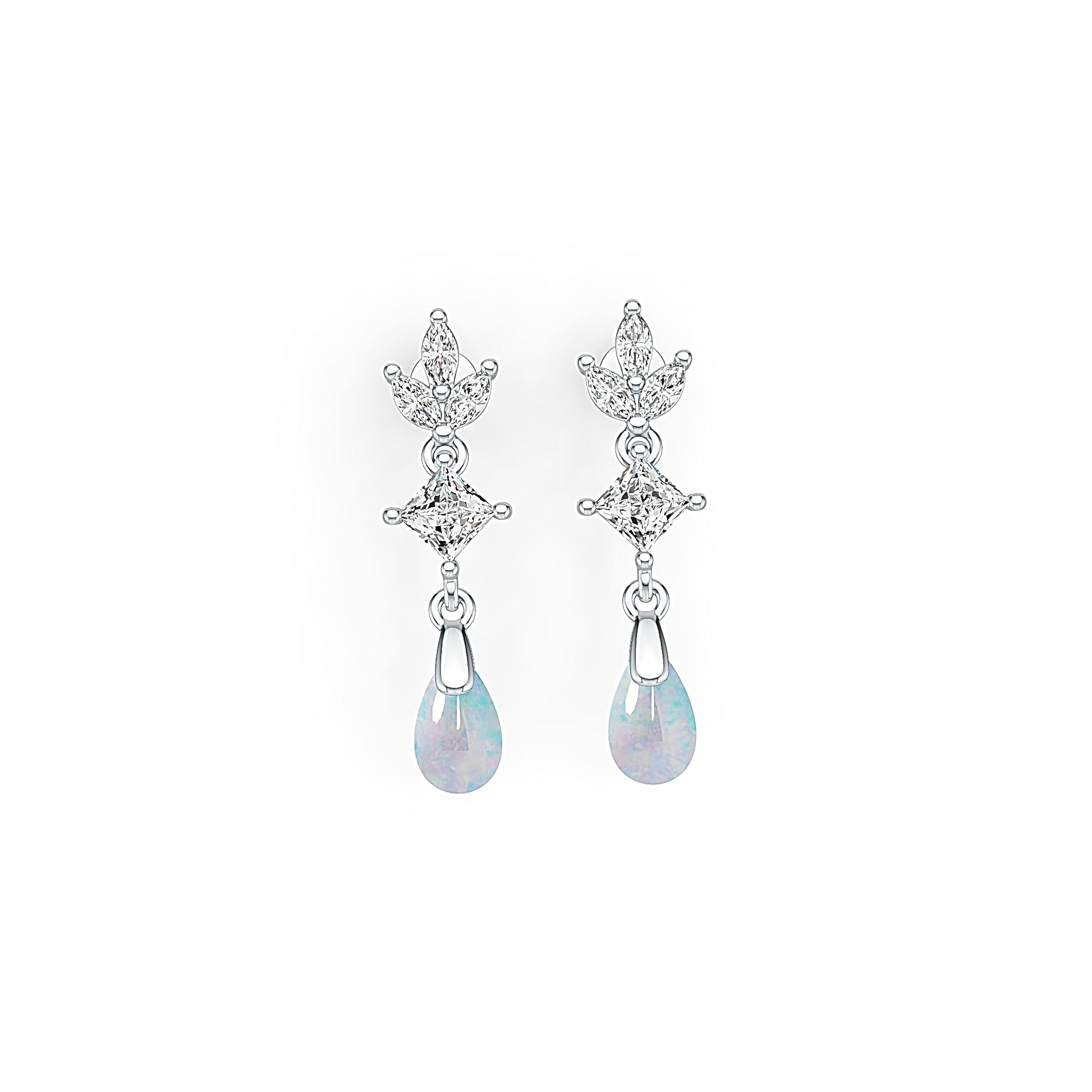 18K Gold Semi Mount Earrings Setting Pear PE 8X5mm SQ 4X4mm DHJ