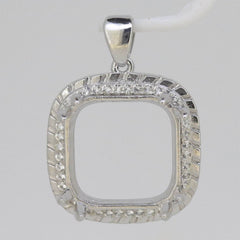 10K Gold Semi Mount Pendant Setting Cushion Cu 14x14mm Halo Moissanite Accent Syzjewelry