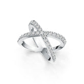18K Gold Ring Crisscross X Theme with White Topaz or Moissanite Diamond Accent DHJ