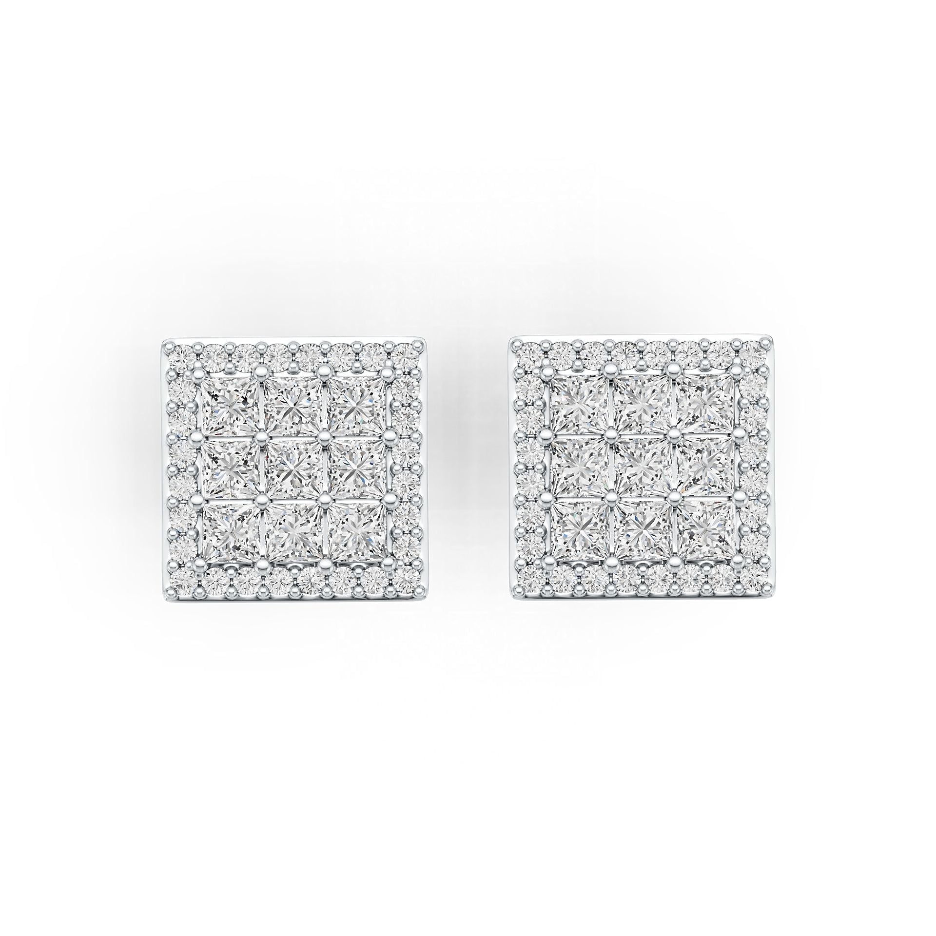 Sterling Silver Semi Mount Earrings Setting Princess SQ 3X3mm with White Topaz DHJ