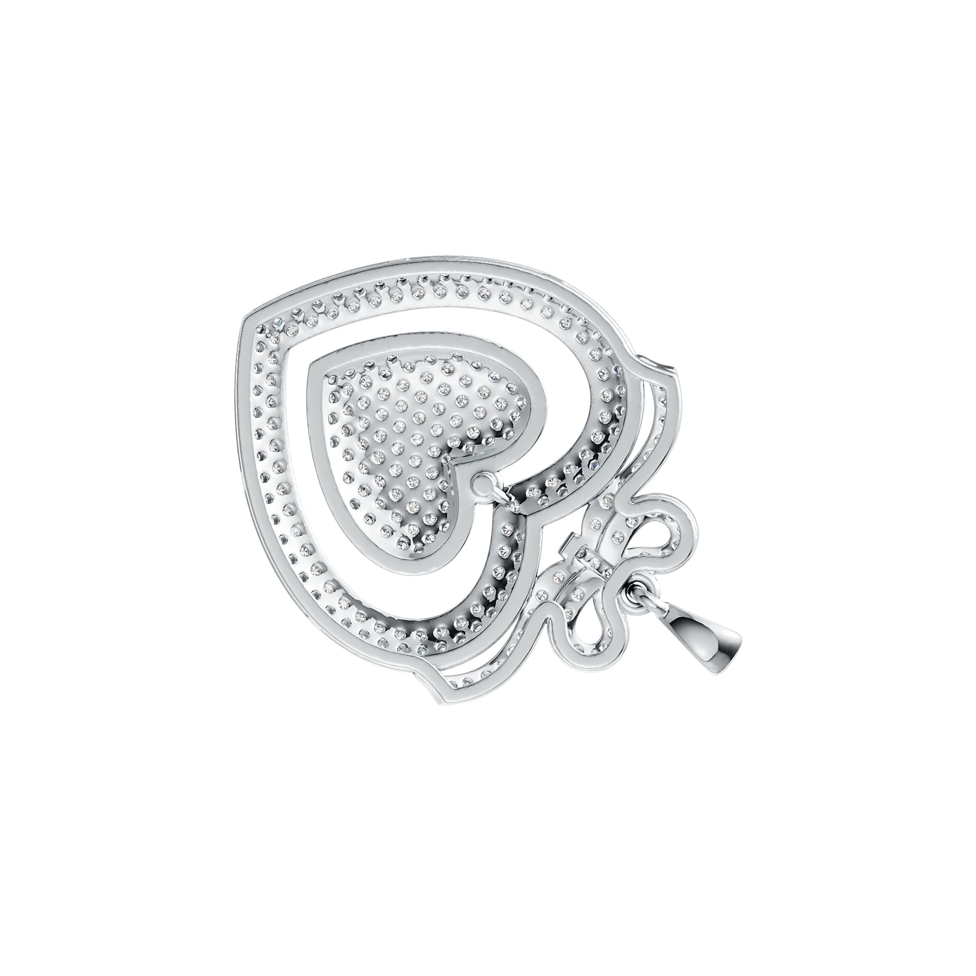Sterling Silver Pendant Heart with Bow Theme with White Topaz or Moissanite - Syzjewelry