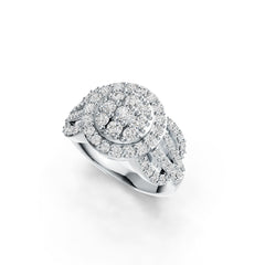 Platinum Ring with White Topaz or Moissanite Round Cluster Halo Diamond Accent DHJ