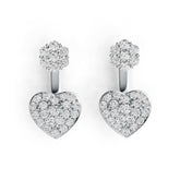 Platinum Jacket Earrings with White Topaz or Moissanite Heart Theme Diamond Accent DHJ