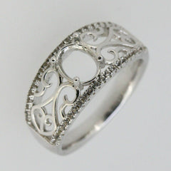 Vintage Repro 18K Gold Semi Mount Ring Setting Oval OV 8x6mm Accent Diamond Accent Syzjewelry