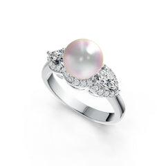 18K Gold Semi Mount Ring Setting Round RD 8.5mm PE 6X4mm Diamond Accent DHJ
