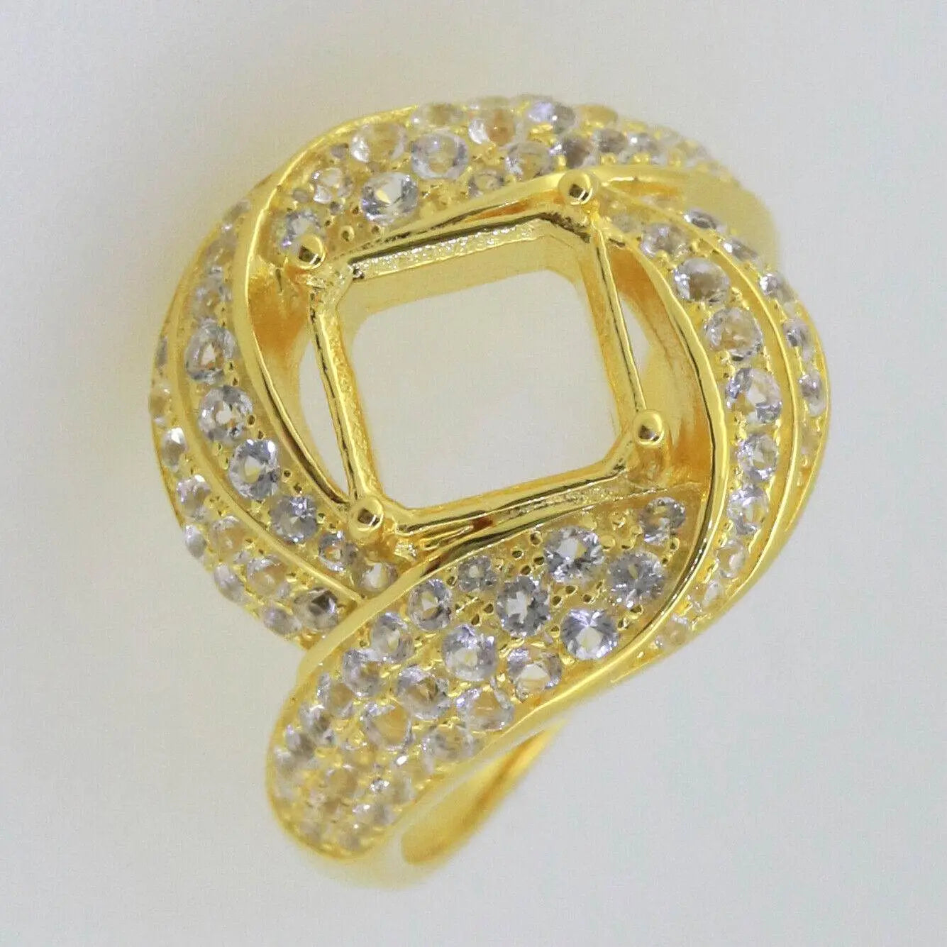 14K Gold Semi Mount Ring Setting Princess SQ 8X8mm White Topaz Diamond Accent DHJ