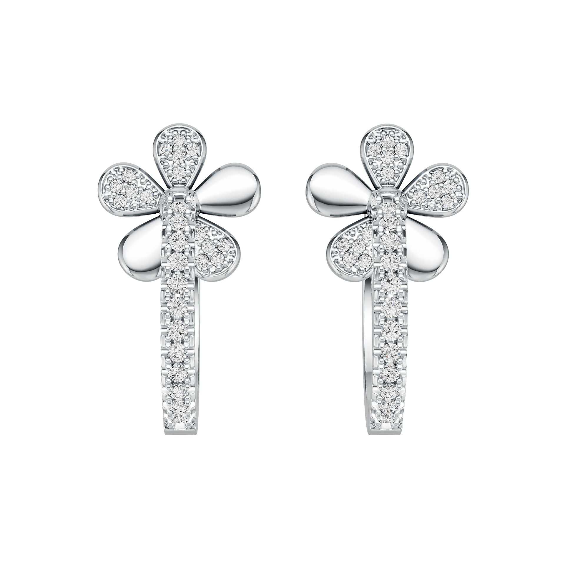 Sterling Silver Hoop Earrings with White Topaz or Moissanite Flower Theme Syzjewelry