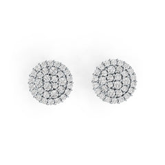 Sterling Silver Earrings Cluster Round Shaped Stud with White Topaz or Moissanite DHJ