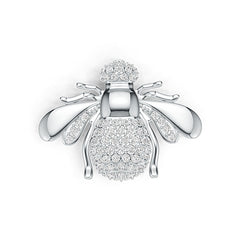 Silver bee-shaped brooch with diamond accents on a white background