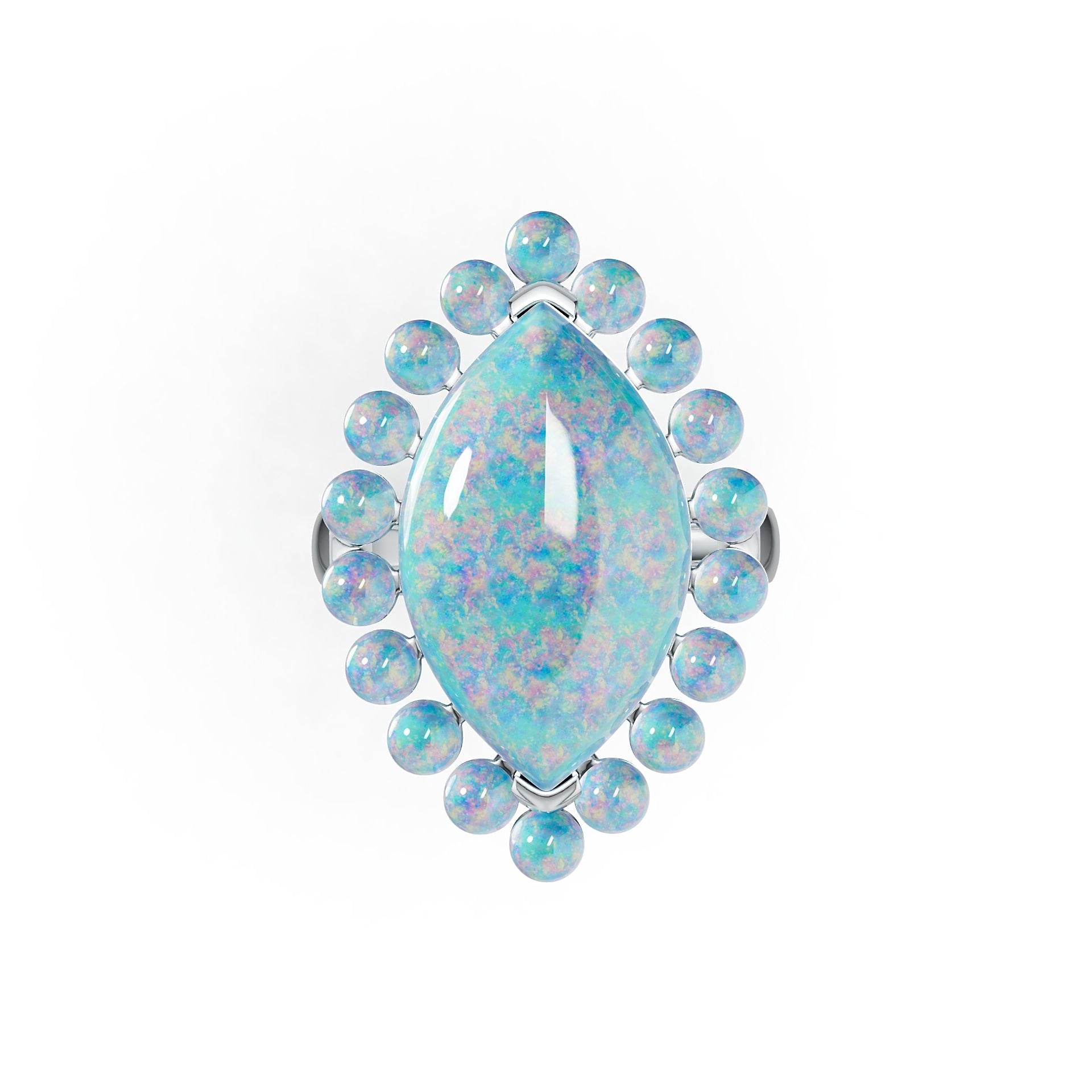 Sterling Silver Semi Mount Ring Setting Marquise MQ 20X12mm RD 3X3mm Cabochon DHJ