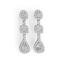 18K Gold Semi Mount Earrings Setting Pear PE 7X5mm CU 4X4mm OV 4X3mm Diamond Accent DHJ