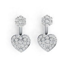 10K Gold Jacket Earrings with White Topaz or Moissanite Heart Theme Moissanite Accent DHJ