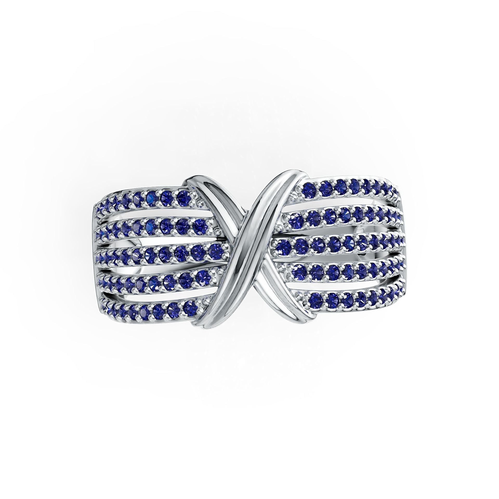 Sterling Silver Ring Crossover Multi-Row with White Topaz or Moissanite Syzjewelry