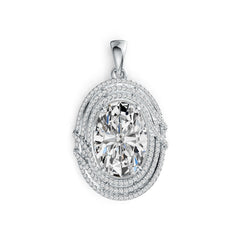 14K Gold Semi Mount Pendant Setting Oval OV 14X10mm Triple Halo Diamond Accent DHJ