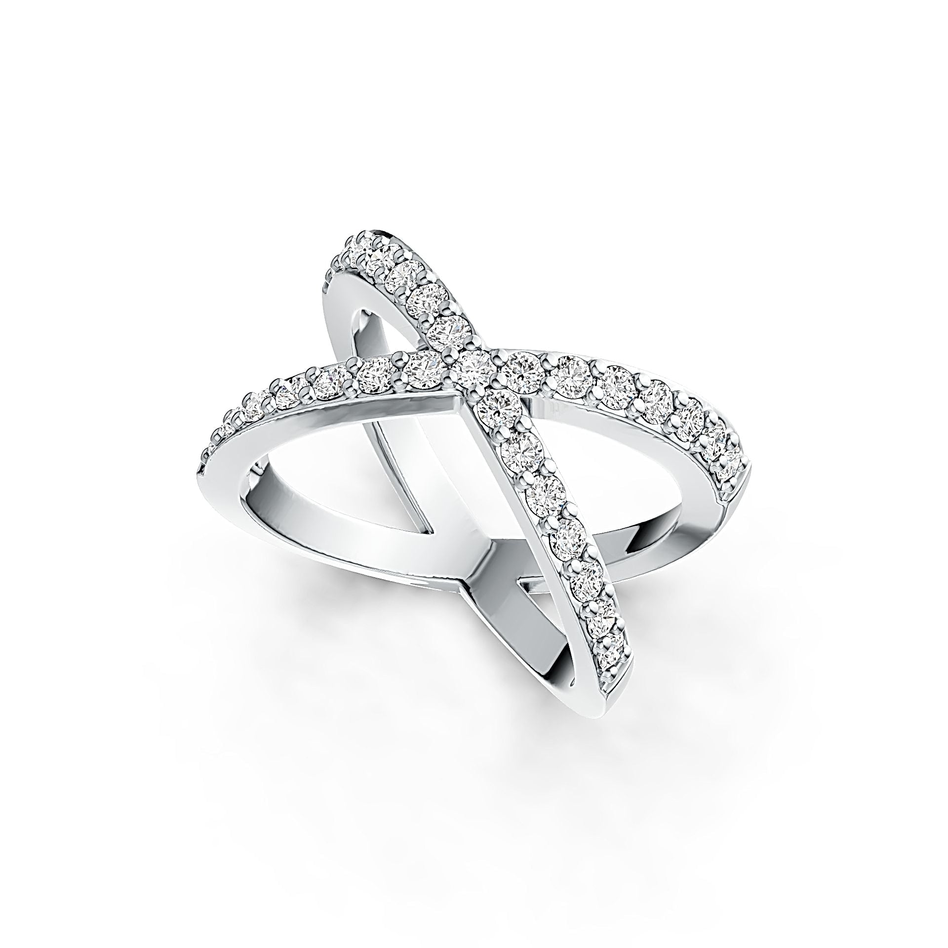 14K Gold Ring Crisscross X Theme with White Topaz or Moissanite Diamond Accent DHJ