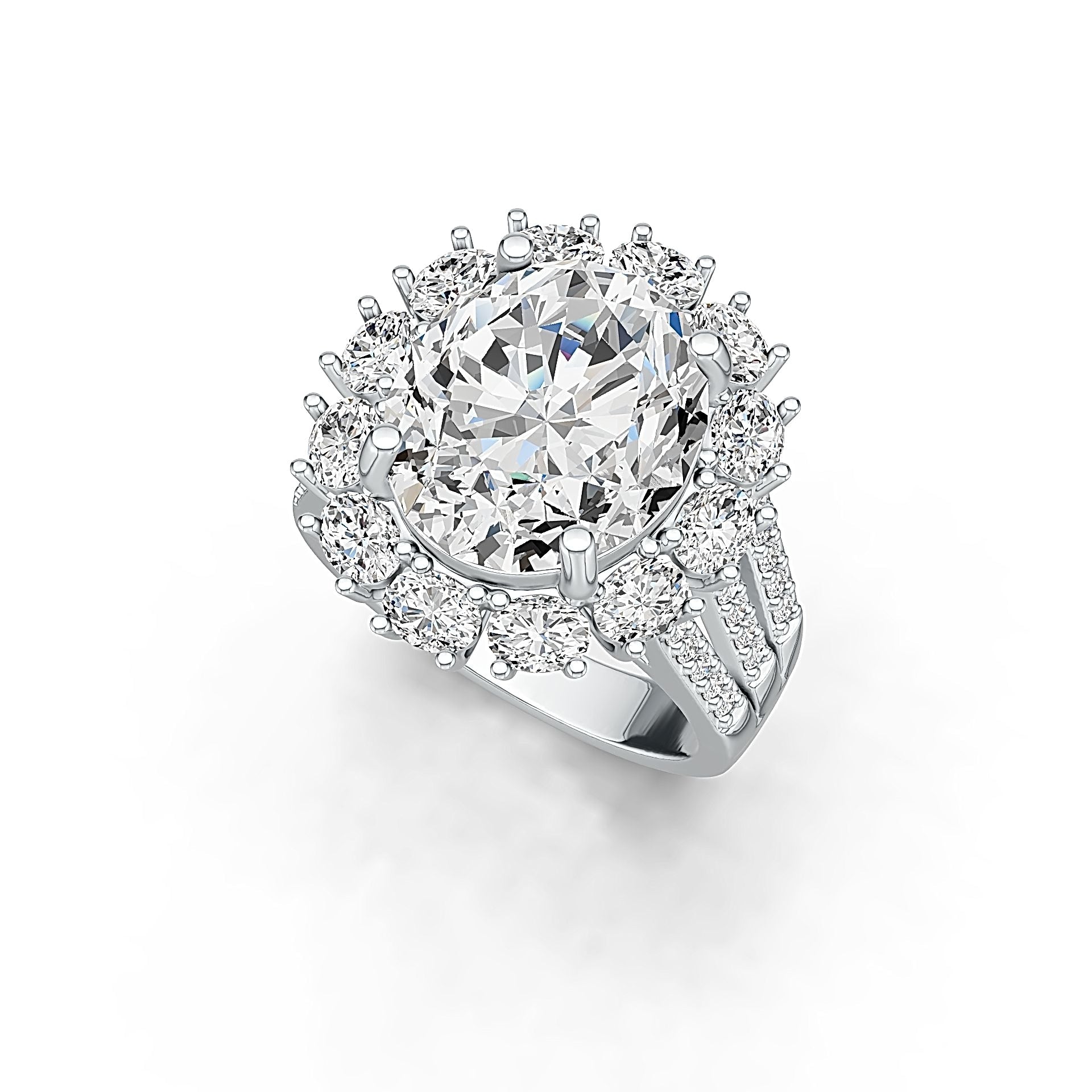 18K Gold Semi Mount Ring Setting Oval OV 14x12mm Split Shank Diamond Accent DHJ