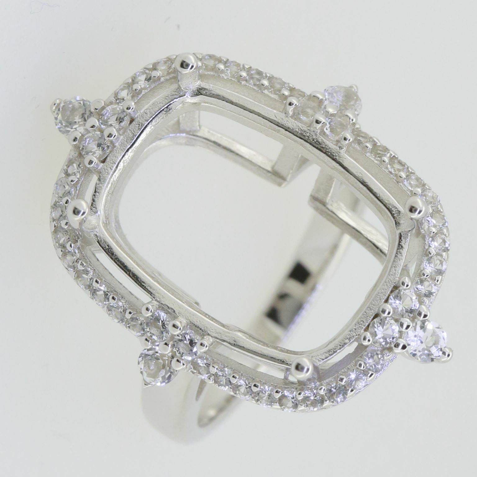 14K Gold Semi Mount Ring Setting Cushion CU 18X13mm Halo Cocktail Ring Diamond Accent Syzjewelry