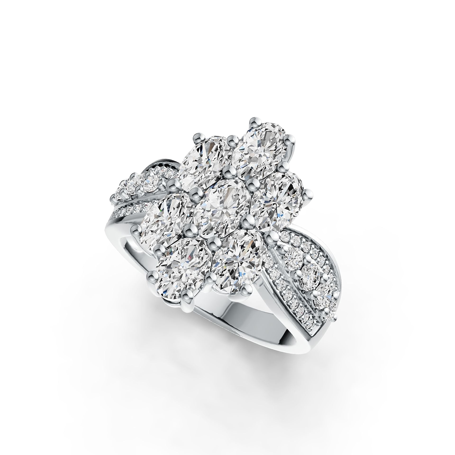 Platinum Semi Mount Ring Setting Oval OV 6X4mm with White Topaz Diamond Accent DHJ