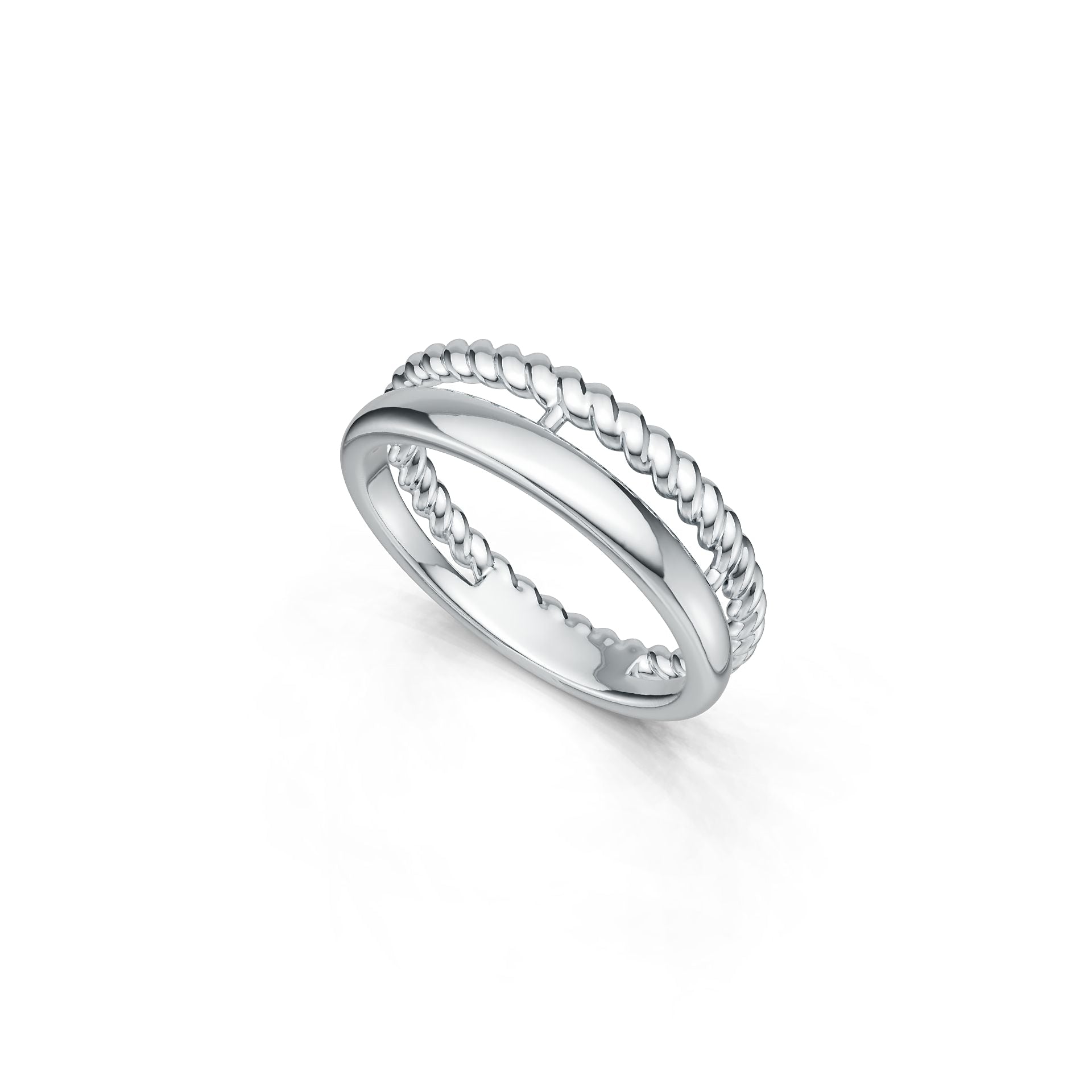 18K Gold Ring Double Band Twisted Rope Theme DHJ
