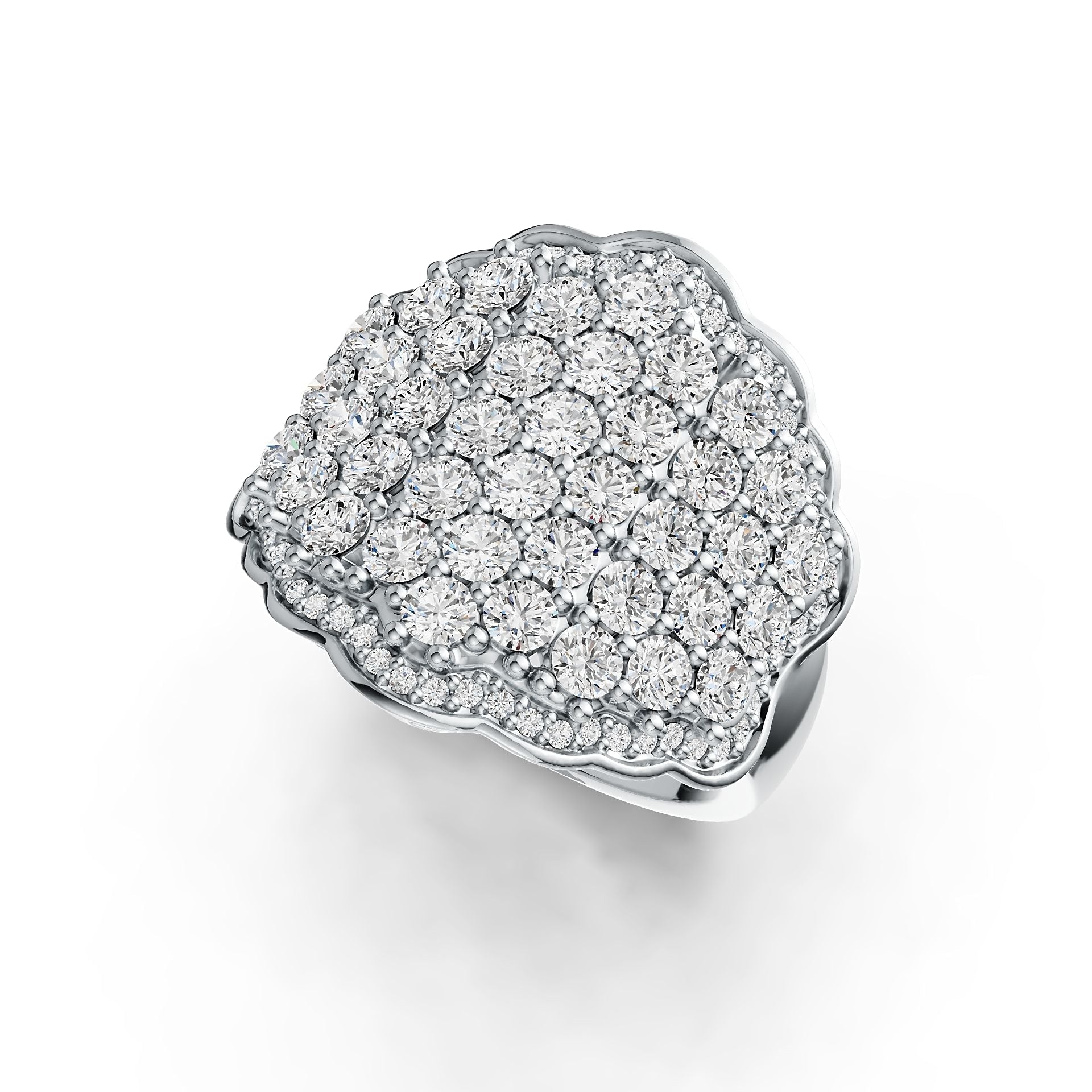 Platinum Cocktail Ring Scalloped with White Topaz or Moissanite Diamond Accent DHJ