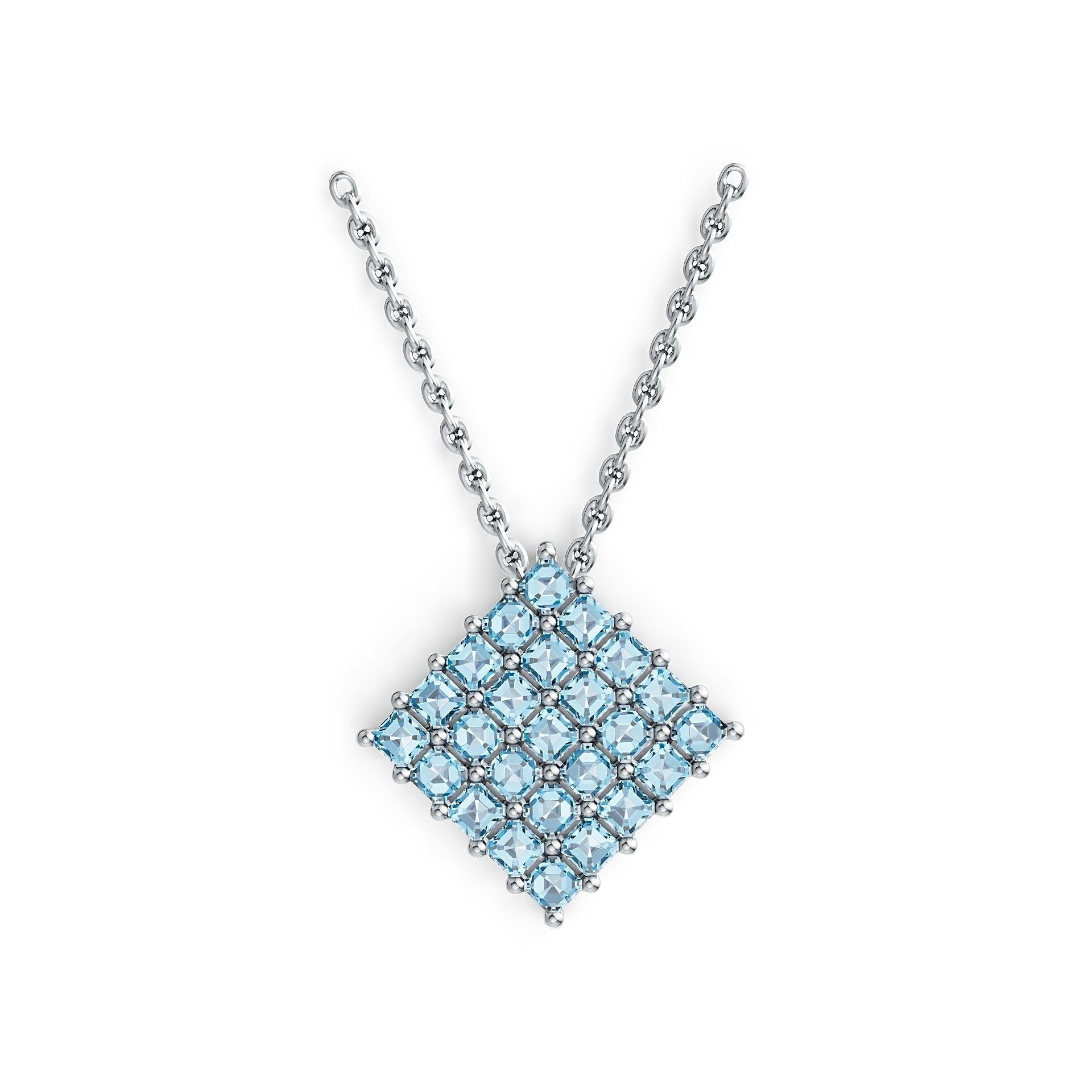 Sterling Silver Diamond-Shaped Cluster Pendant with White Topaz or Moissanite Syzjewelry