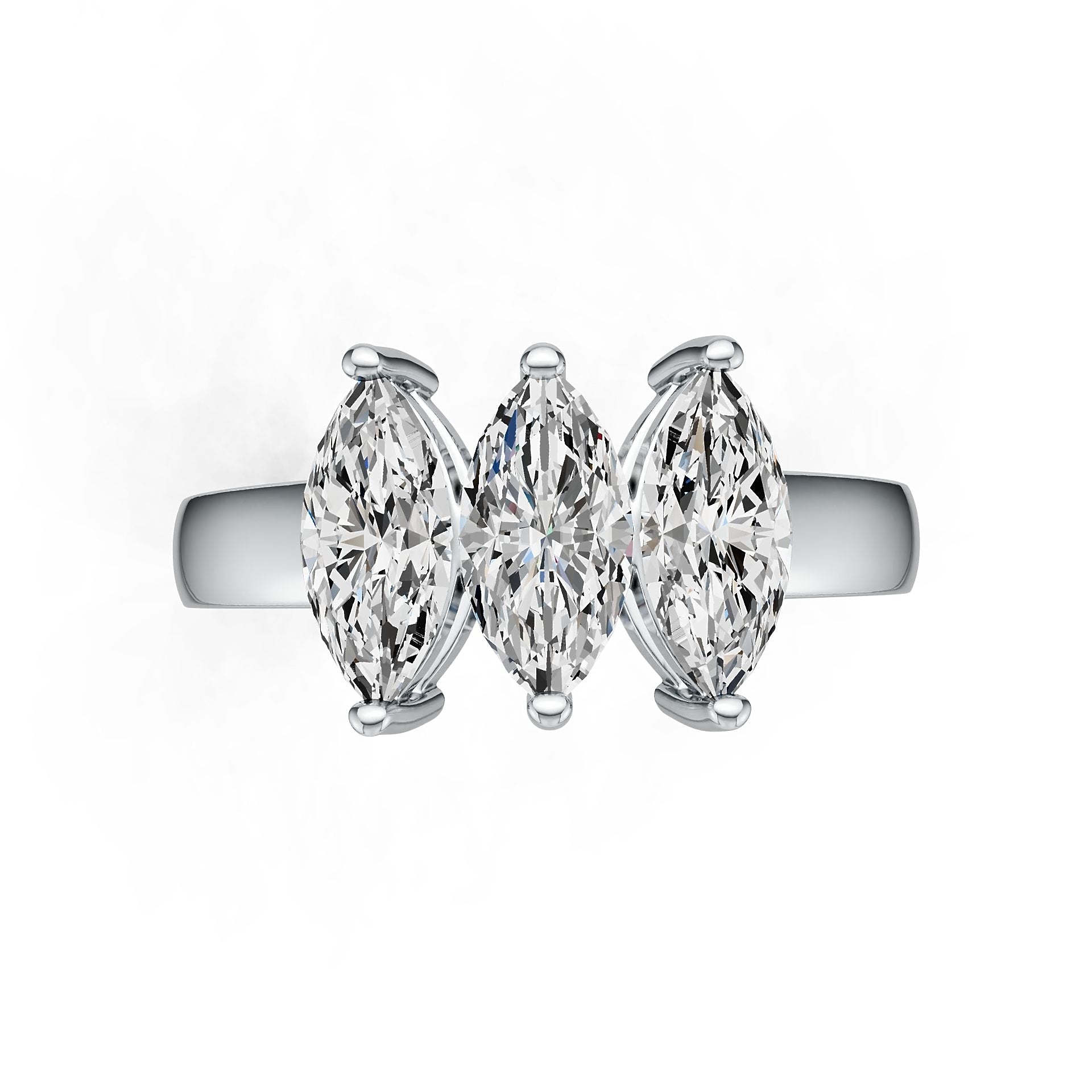 Sterling Silver Semi Mount Ring Setting Marquise MQ 10X5mm 3-Stone Ring DHJ