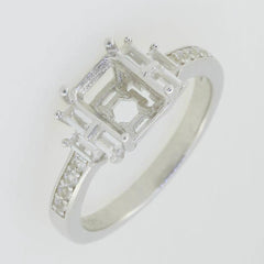 18K Gold Semi Mount Ring Setting Emerald OCT 8X6mm Bag 3x1.5mm 3 Stone Diamond Accent DHJ