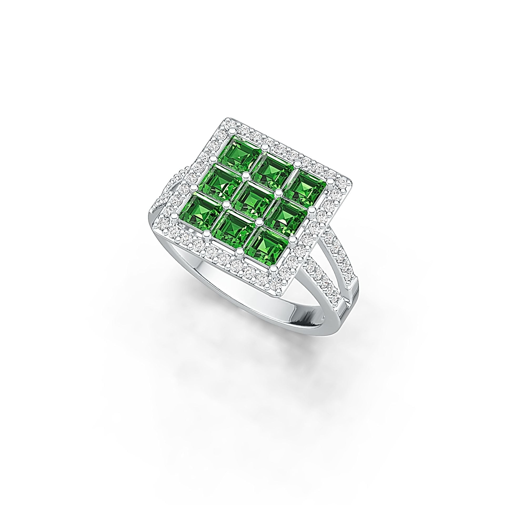 18K Gold Semi Mount Ring Setting Princess SQ 3.5X3.5mm Diamond Accent DHJ