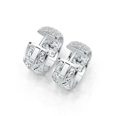 18K Gold Filigree Pave Hoop Earrings with White Topaz or Moissanite Diamond Accent DHJ