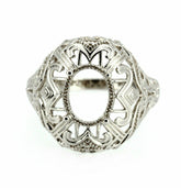 Platinum Semi Mount Ring Setting Oval OV 10x8mm Art Deco Style Syzjewelry