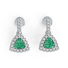 18K Gold Semi Mount Earrings Setting Trillion TL 4X4mm Diamond Accent DHJ