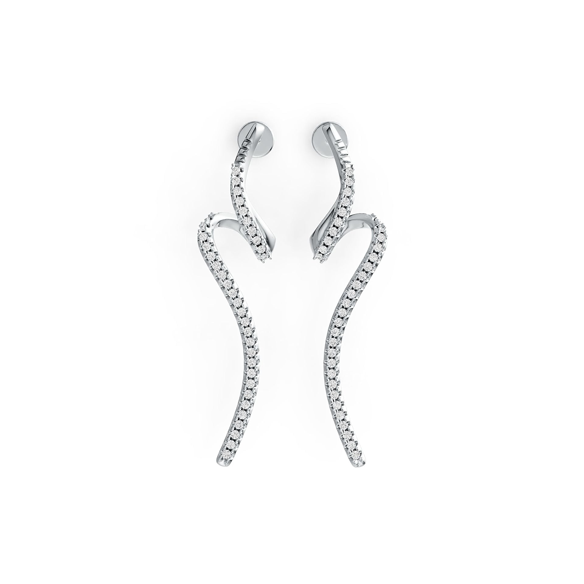 Sterling Silver Earrings with White Topaz or Moissanite Wavy Waterfall Theme DHJ