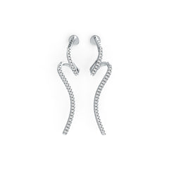 Sterling Silver Earrings with White Topaz or Moissanite Wavy Waterfall Theme DHJ