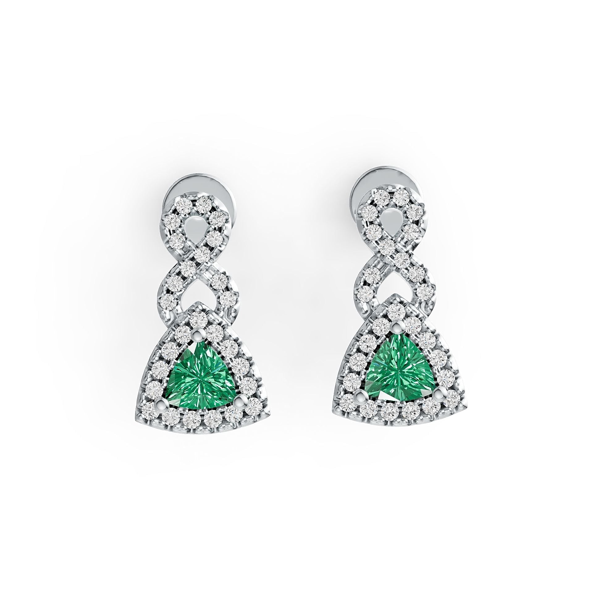 10K Gold Semi Mount Earrings Setting Trillion TL 4X4mm with White Topaz Moissanite Accent DHJ