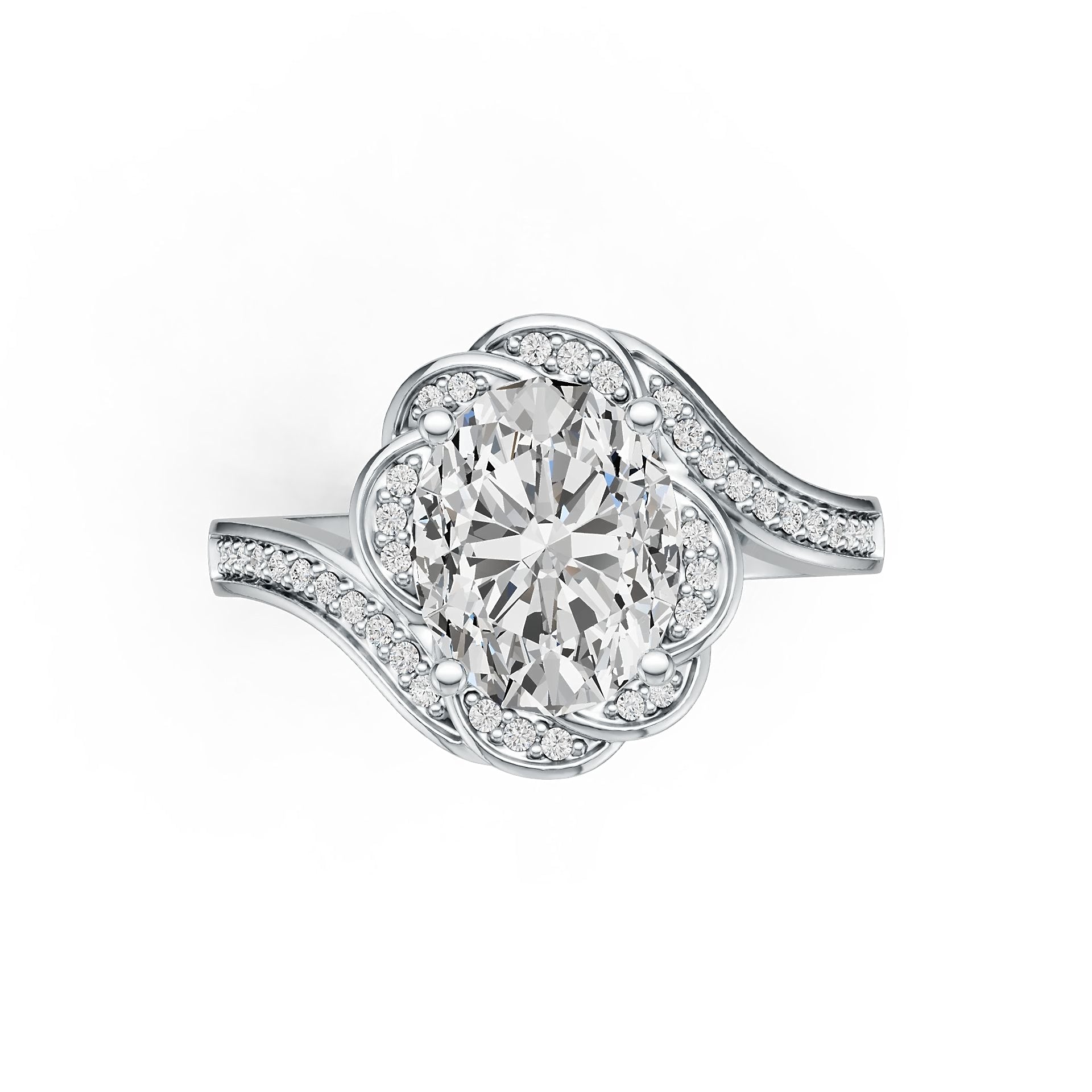 Sterling Silver Semi Mount Ring Setting Oval OV 8X10mm Floral Theme w/ White Topaz DHJ