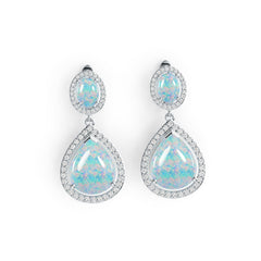 14K Gold Semi Mount Earrings Setting Pear PE 15X12mm OV 8X6mm Cabochon Diamond Accent DHJ