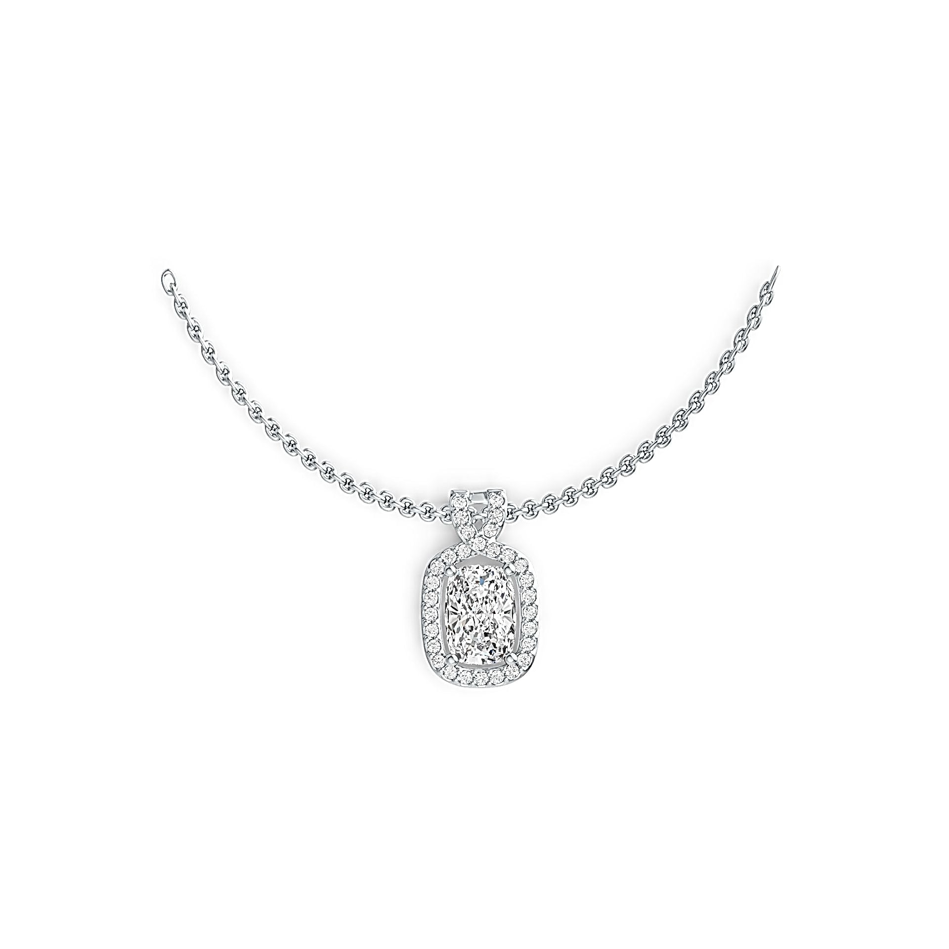14K Gold Semi Mount Pendant Setting Cushion CU 7X5mm Halo Diamond Accent DHJ