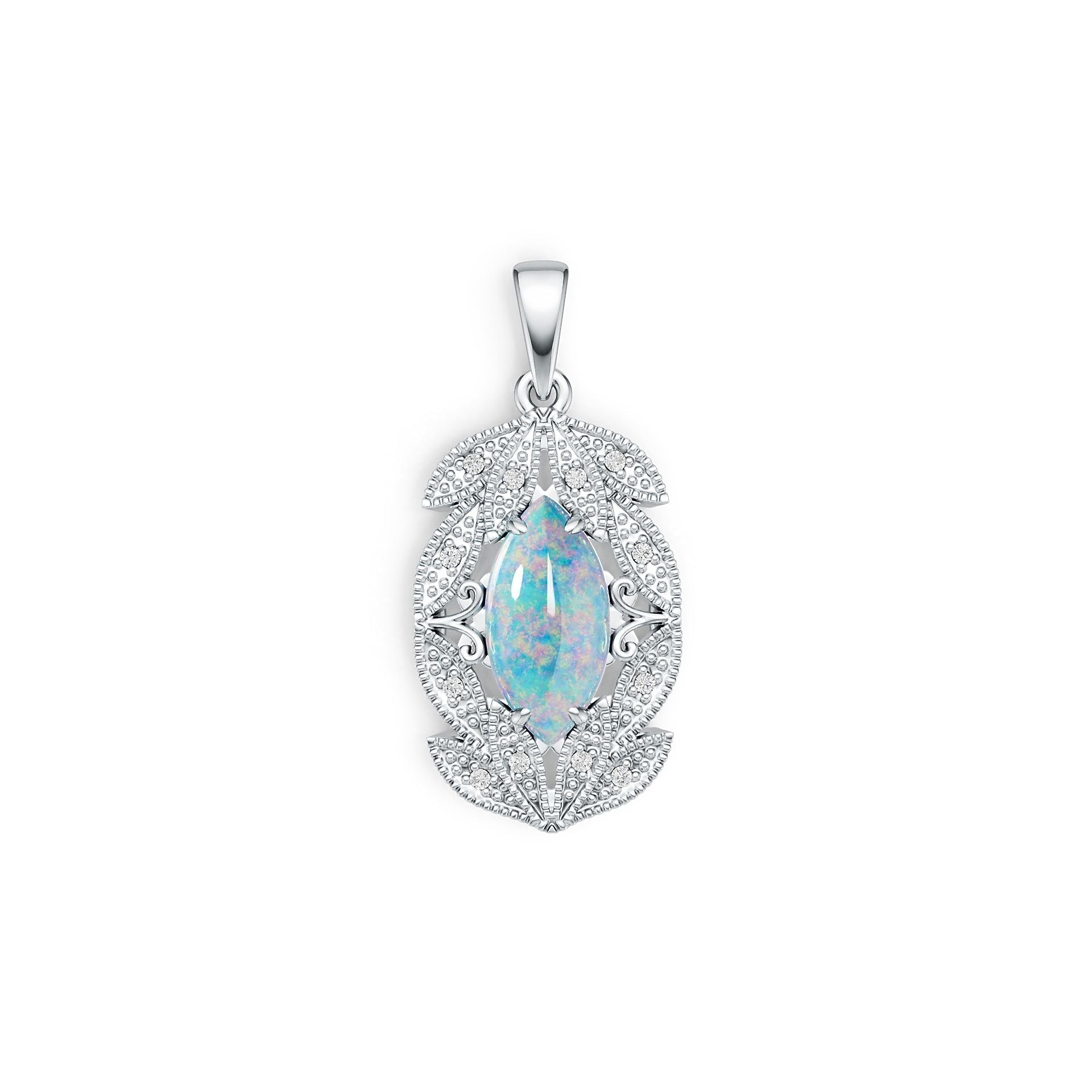 18K Gold Semi Mount Pendant Setting Marquise MQ 14X7mm Cabochon Diamond Accent DHJ