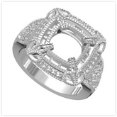 14K Gold Semi Mount Ring Setting Cushion CU 8X8mm Art Deco Style Halo Diamond Accent DHJ