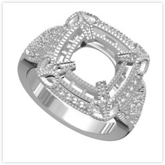 14K Gold Semi Mount Ring Setting Cushion CU 8X8mm Art Deco Style Halo Diamond Accent DHJ