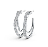 Platinum Earrings Open Hoop with White Topaz or Moissanite Diamond Accent DHJ