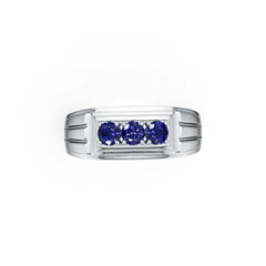 Solid Men's Sterling Silver Semi Mount Ring Setting RD 4x4mm 3 Stone Ring Syzjewelry